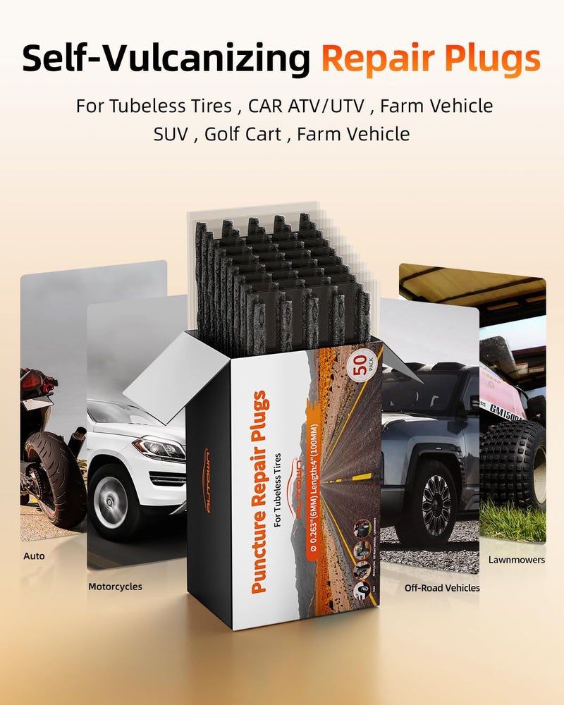 AUTOWN Flat Tire Repair Kits, 74 Pcs Universal Tire Plug Kit Heavy Duty Flat Tire Puncture Repair Kit for Cars, Trucks, Motorcycles, ATVï¼ŒRV, Jeep, Tractor, Trailer - Image 4
